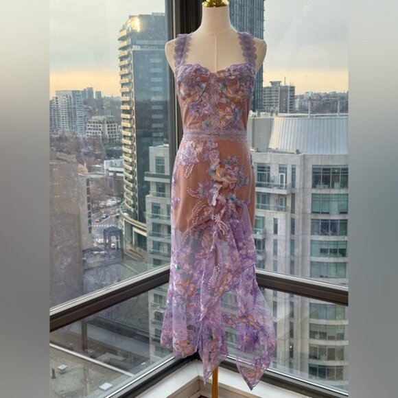 🆕 BRONX & BANCO 🧿 NWOT Eva Embroidered High-Low Midi Dress, Purple Sz M US 6 - Picture 3 of 16